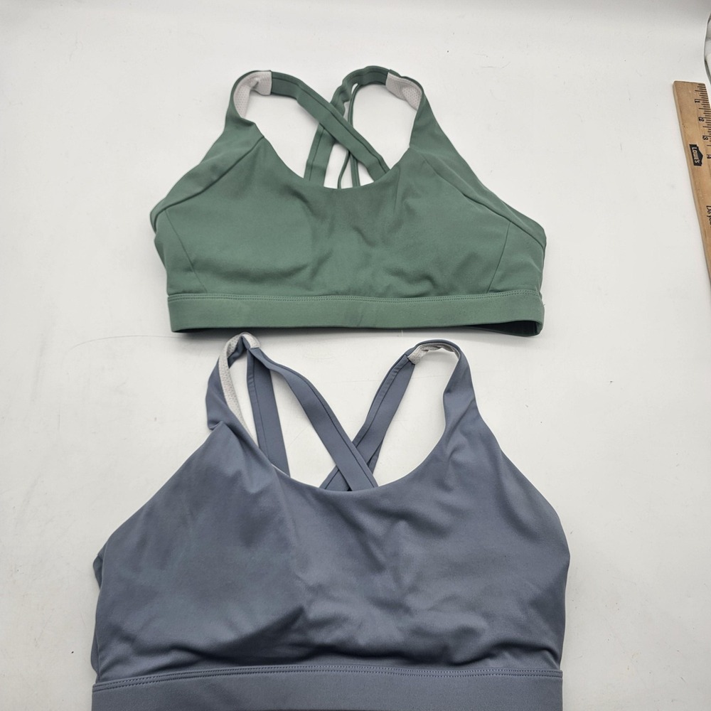 Running Girl Sports Bra Womens MEDIUM LOT OF 2 Green Gray Crossback Mesh